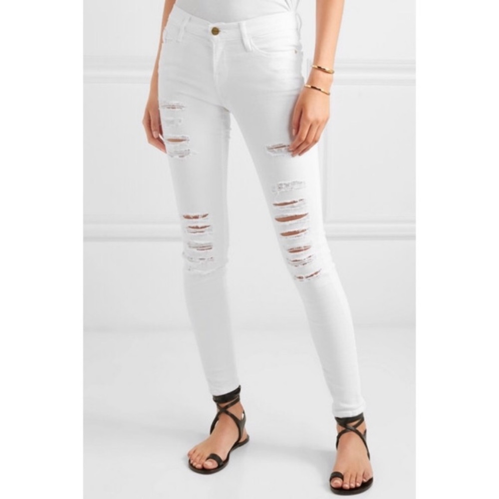 FRAME Le Skinny de Jeanne White Distressed Jeans Size 26